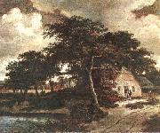 HOBBEMA, Meyndert Landscape with a Hut f oil on canvas